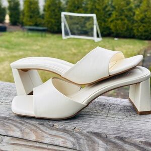White Square-Toe Slide Heels